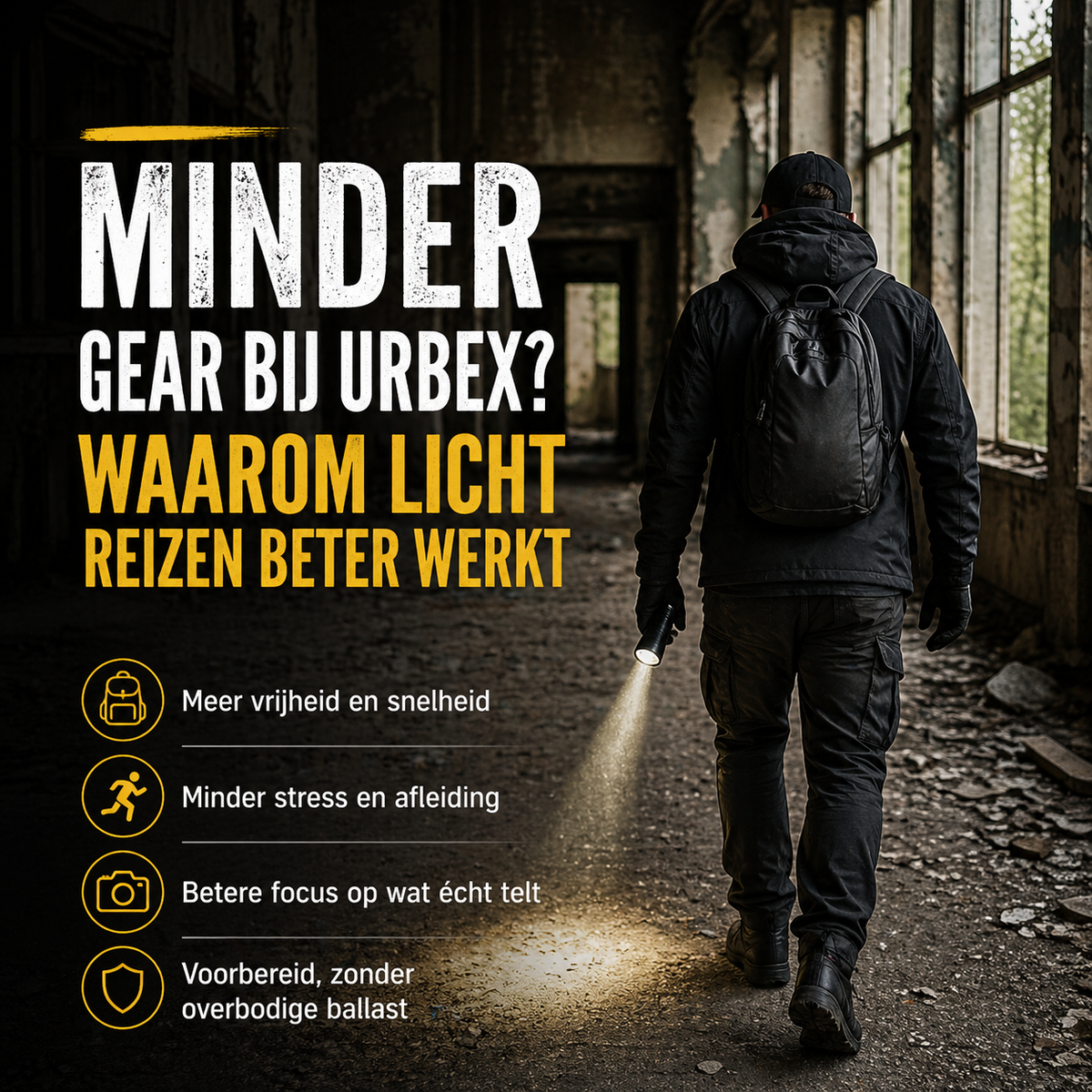 Minder gear bij urbex? Waarom licht reizen beter werkt