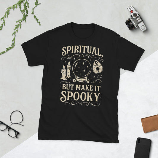 z"Spiritual, But Make It Spooky." T-Shirt – Mystiek met een Duistere Twist - The Urbex Factory